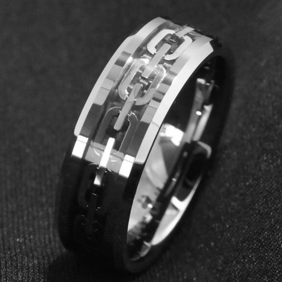 CHEAP Men's Silver 8MM Tungsten Carbide Chain Inlay Wedding Band Engagement Ring - Picture 1 of 5